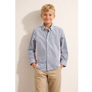 Boden Kids 100% Cotton Blue White Striped Button Down Shirt Side Stripe 11Y 12Y